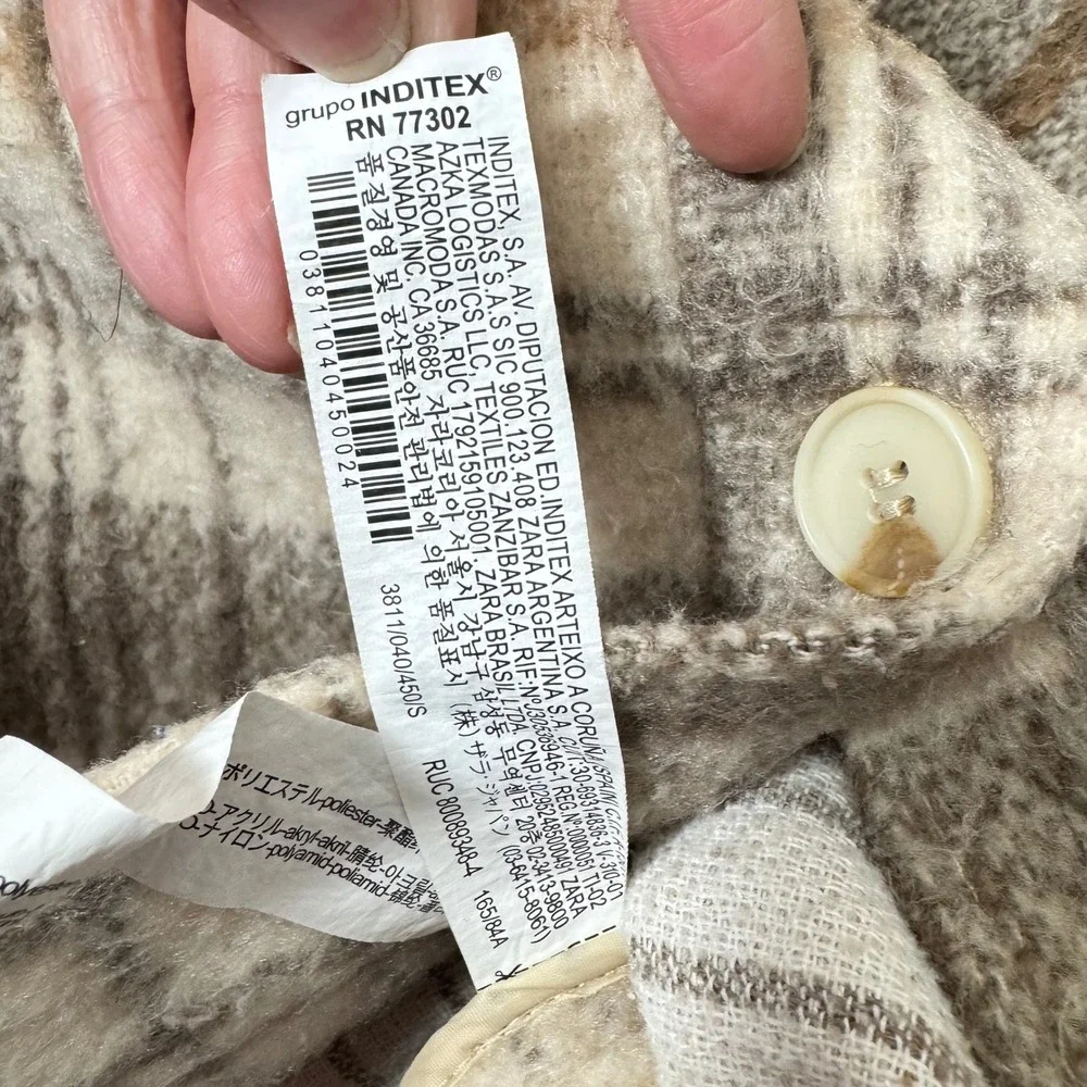 ZARA Plaid Shacket Oversized S Beige Brown Grunge Cabincore Fall‎ Layering Chore